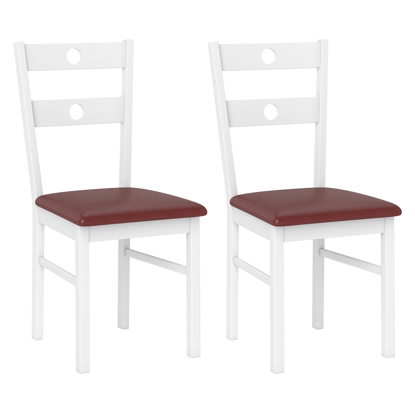 Giantex Wooden Dining Chairs Set of 2, Armless Kitchen Chairs w/Hollowed Backrest & Upholstered PU Seat, White