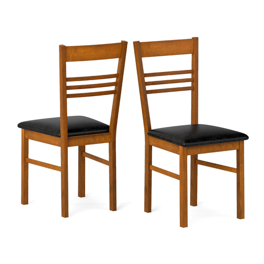 Giantex Wooden Dining Chairs Set of 2, Armless Kitchen Chairs w/Slat Backrest & Upholstered PU Seat, Walnut