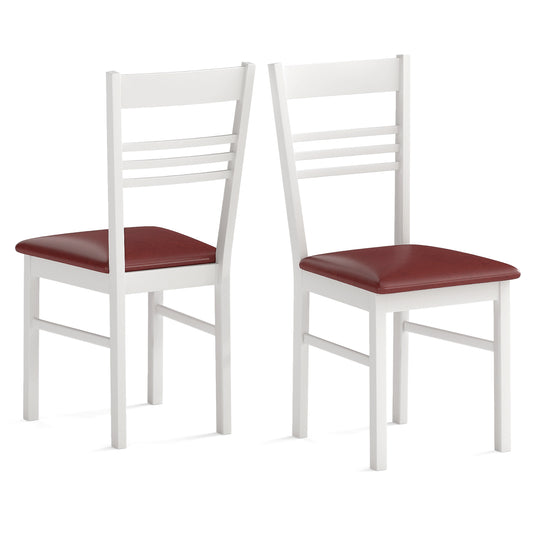 Giantex Wooden Dining Chairs Set of 2, Armless Kitchen Chairs w/Slat Backrest & Upholstered PU Seat, White