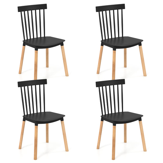 Giantex Set of 4 Windsor Dining Chairs, Armless Side Chairs w/ Spindle Back, Black