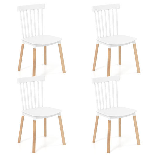 Giantex Set of 4 Windsor Dining Chairs, Armless Side Chairs w/ Spindle Back, White