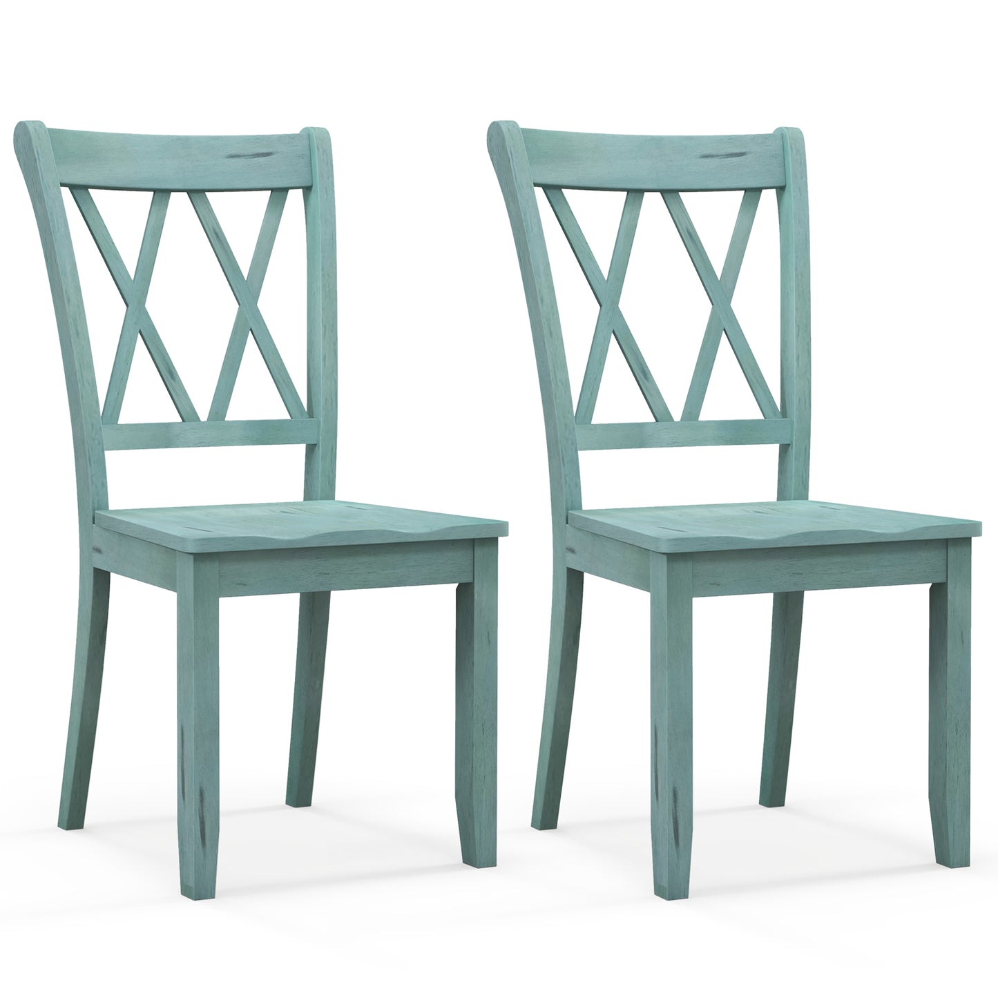 Giantex Wooden Dining Chairs Set of 2, Solid Rubber Wood Frame Armless Chair for Home, Green