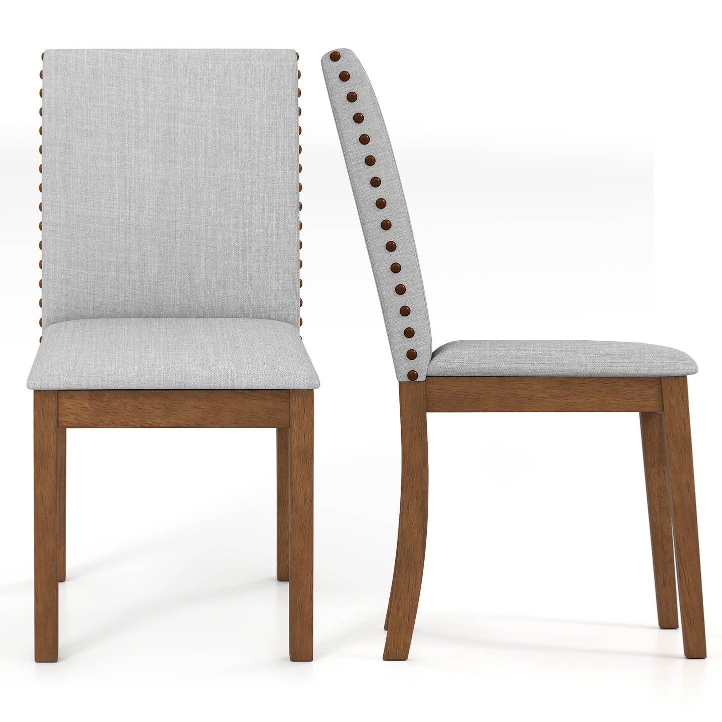 Giantex Upholstered Dining Chairs Set of 2 w/Nailhead Trim, Kitchen Armless Side Chairs, Mid-Century Accent Parsons Chairs