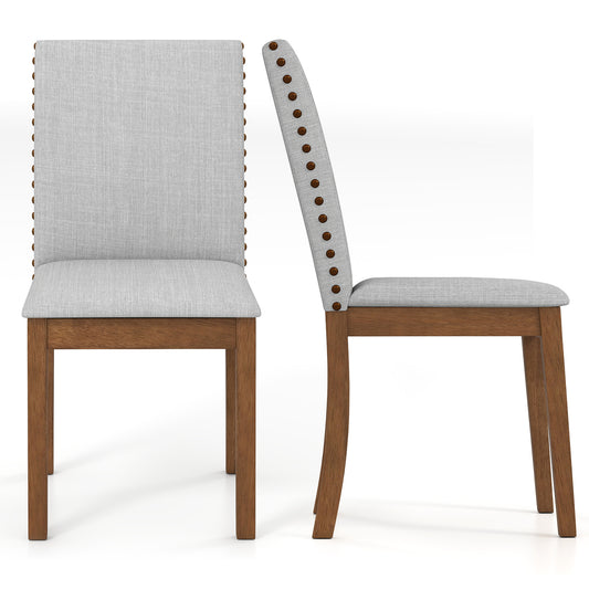 Giantex Upholstered Dining Chairs Set of 2 w/Nailhead Trim, Kitchen Armless Side Chairs, Mid-Century Accent Parsons Chairs