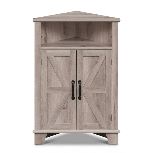 Giantex Corner Storage Cabinet, 2-Door Sideboard Organizer, Space-Saving Corner Shelf, Gray