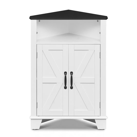 Giantex Corner Storage Cabinet, 2-Door Sideboard Organizer, Space-Saving Corner Shelf, White