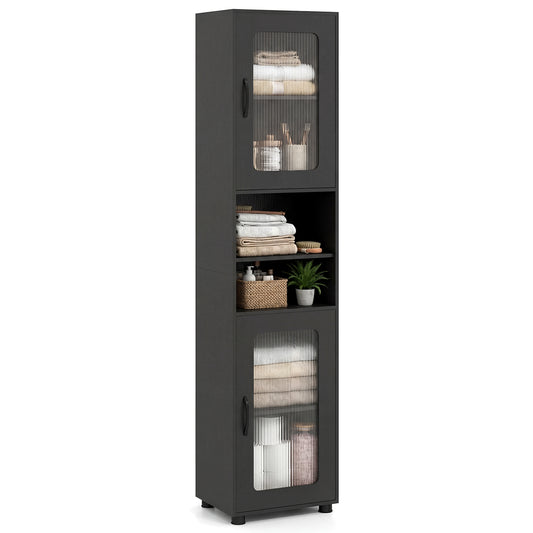 Giantex Tall Bathroom Storage Cabinet, Freestanding Storage Organizer w/Adjustable Shelf for Small Spaces, Black