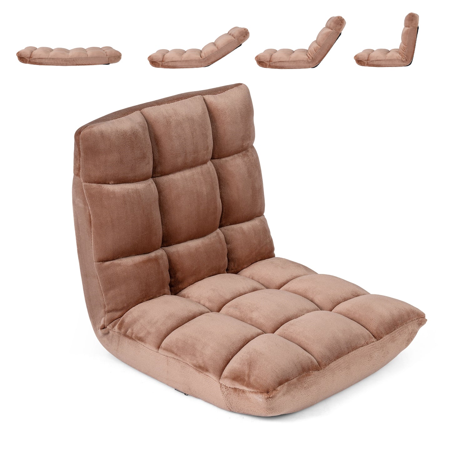 Giantex Adjustable Floor Chair, 14-Position Gaming Lounge Chair, Cushioned Lazy Sofa, Tan