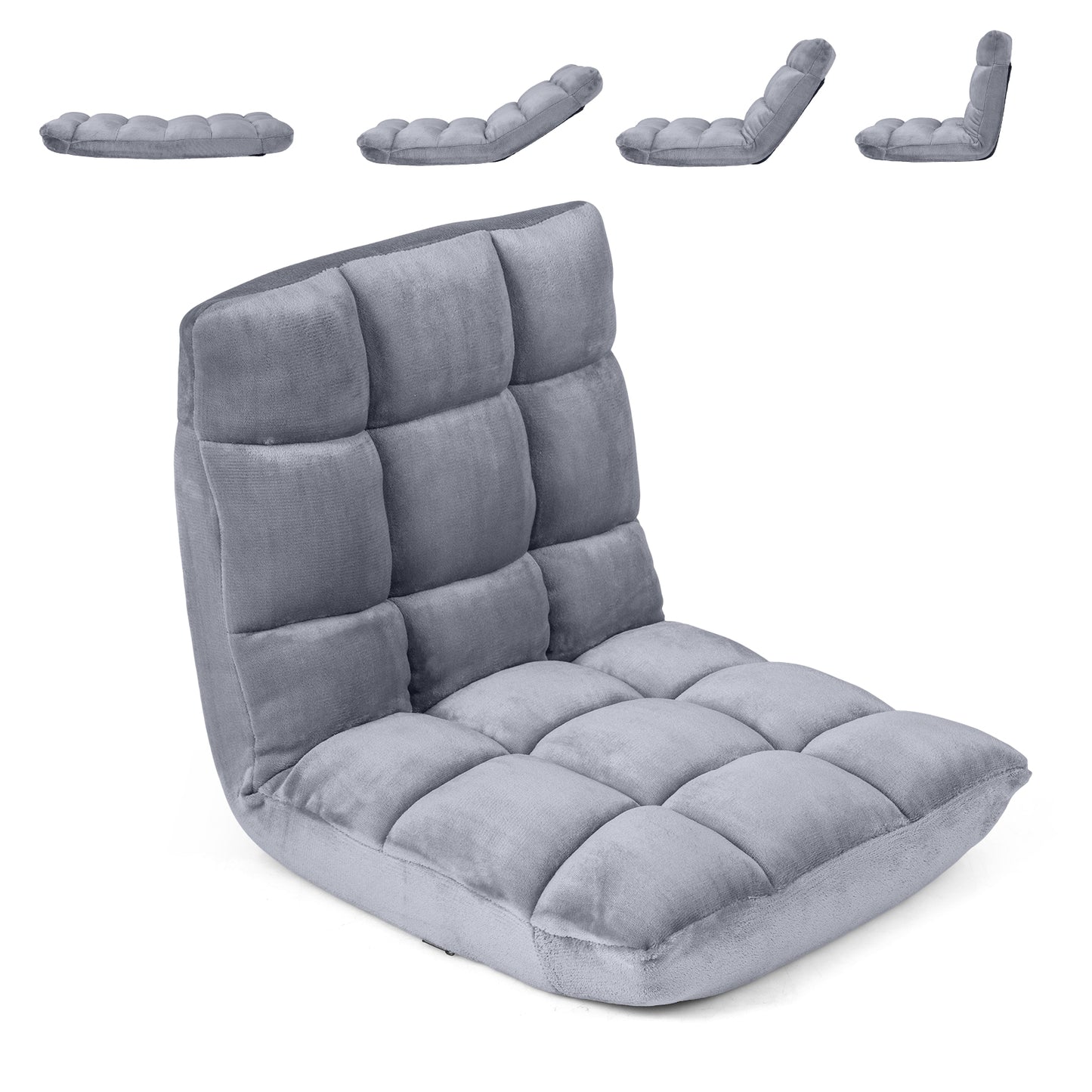 Giantex Adjustable Floor Chair, 14-Position Gaming Lounge Chair, Cushioned Lazy Sofa, Gray