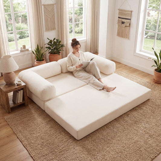 Giantex Folding Sofa Bed, No Assembly Sponge Loveseat, Sleeper Bed, Beige
