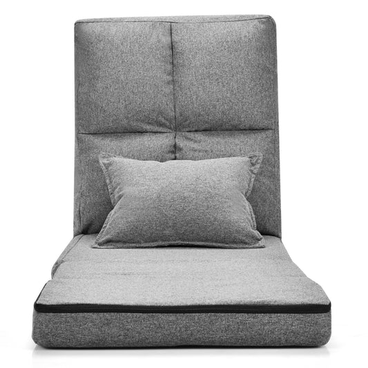 Giantex Triple Fold Down Sofa Bed, Adjustable Floor Couch Sofa with One Pillow, 6 Reclining Position, Convertible Upholstered Guest Sleeper, Modern Folding Lounge Chaise for Living Room and Bedroom, Gray