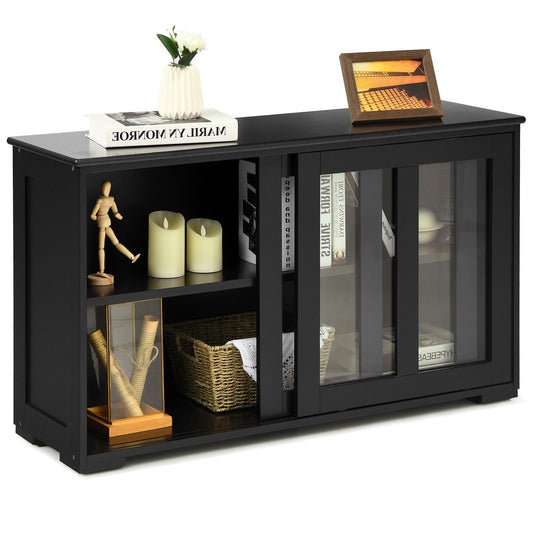Giantex Stackable Buffet Cabinet, Kitchen Storage Cabinet with Sliding Tempered Glass Doors, Small Sideboard for Kitchen, Dining Room or Living Room