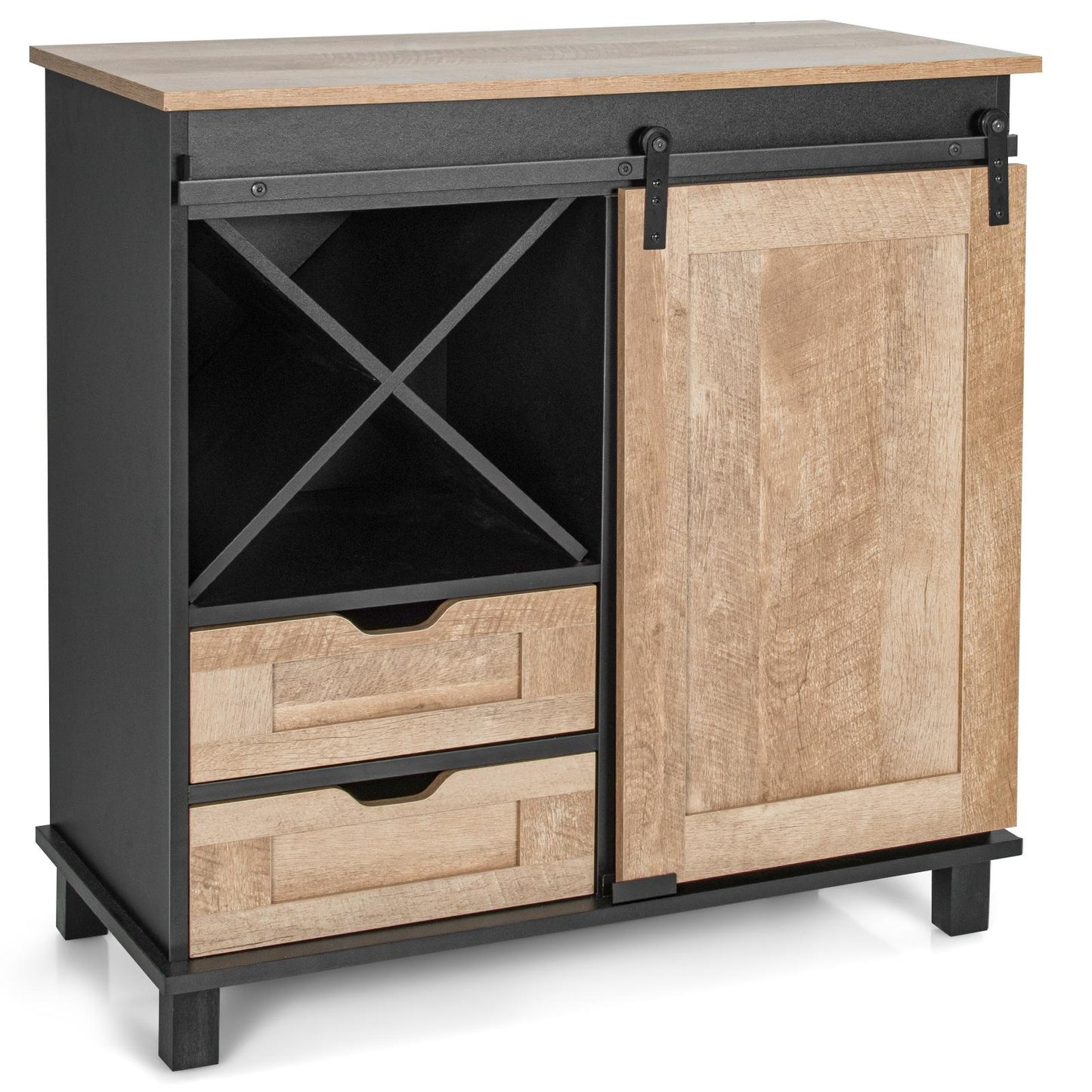 Giantex Farmhouse Wine Cabinet, Rustic Coffee Bar Cabinet w/Sliding Barn Door, Kitchen Sideboard Buffet Storage Cabinet w/Wine Rack