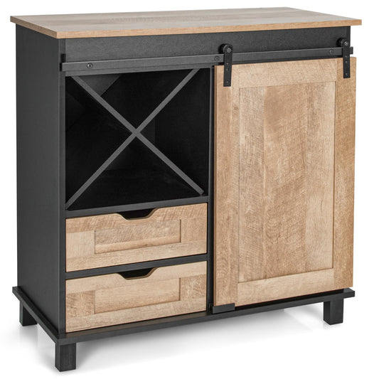 Giantex Farmhouse Wine Cabinet, Rustic Coffee Bar Cabinet w/Sliding Barn Door, Kitchen Sideboard Buffet Storage Cabinet w/Wine Rack