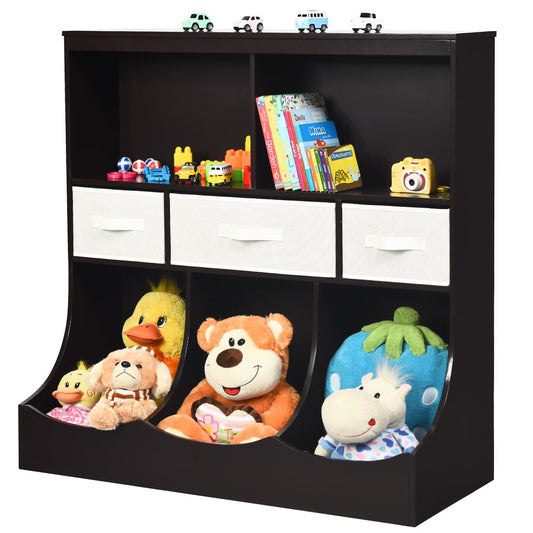 Giantex 3-Tier Kids Bookcase Toddler Storage Organizer Cabinet Shelf w/8 Compartment Box &  Removable Drawers for Children